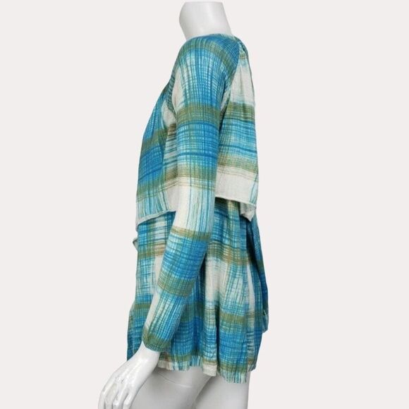 Sparrow Anthropologie Split Back Plaid Open Front Knit Cardigan Blue M bv - Picture 4 of 9